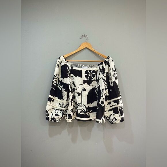 B/W Nicole Miller Patterned Linen Blouse Size M NWT - Picture 3 of 5